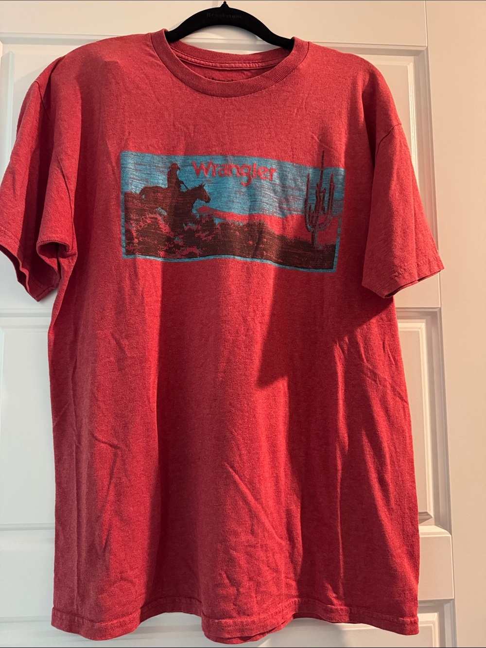 Wrangler Red Short-Sleeve Graphic Tee with Blue Desert Panel